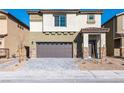 Lovely two-story home boasts a two-car garage, desert landscaping, and a welcoming front entrance at 480 Silverweed Ave, Henderson, NV 89044