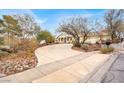 Long, curved driveway leading to a well-maintained home with mature desert landscaping at 822 Fairview Dr, Henderson, NV 89015