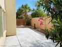 Private backyard with a concrete patio, mature landscaping, and a serene outdoor space at 6245 Blushing Willow St, North Las Vegas, NV 89081