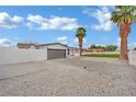 Single-story home with a driveway, gray garage door, and mature palm trees at 7060 S Valley View Blvd, Las Vegas, NV 89118