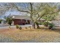 Single-story brick house featuring drought-tolerant landscaping, including cacti and mature trees at 3140 Unicorn Ave, Pahrump, NV 89048