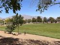 Beautiful neighborhood park featuring a spacious green lawn and mountain views at 8301 Strawberry Spring St, Las Vegas, NV 89143