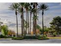 Innisbrook community entrance with mature landscaping, palm trees, and a circular driveway at 60 Innisbrook Ave, Las Vegas, NV 89113