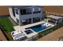 Backyard rendering with luxurious pool, spa, covered patio, and dining area for ultimate outdoor living at 522 Riley Ridge Ct, Henderson, NV 89012