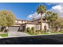 Beautiful home featuring lush landscaping, tall palm trees, and a well-manicured lawn enhancing curb appeal at 2436 Grassy Spring Pl, Las Vegas, NV 89135