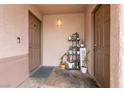 Charming front porch with a decorative display of potted plants and home decor at 652 Carlos Julio Ave, North Las Vegas, NV 89031