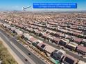 Aerial view highlighting the community's proximity to Allegiant Stadium and the Las Vegas Strip at 9853 Russian Hill St, Las Vegas, NV 89141