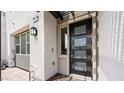 Modern front door with glass inserts and stylish exterior lighting at 1452 Melodic Lark Ln, Las Vegas, NV 89138