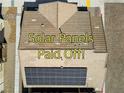 Aerial view of a roof featuring solar panels for energy efficiency and savings at 783 Hibiscuss Blossom St, Henderson, NV 89011