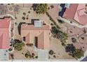 Aerial view of a single-story home with a tile roof and desert landscaping at 2608 Saltbush Dr, Las Vegas, NV 89134
