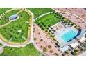 Aerial view of the community park, pool and recreation area for community residents at 393 Desert Cadence St, Henderson, NV 89011