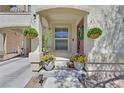 Inviting front porch with decorative plants and charming details at 8868 Intertwine, Las Vegas, NV 89149