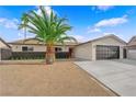 Inviting single-story home boasts a new driveway, a dark accent brick wall, and a beautiful mature palm tree at 3228 Robin Cir, Las Vegas, NV 89121
