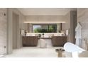 Modern bathroom with dual vanities, soaking tub, and stylish fixtures at 6 Kaya Canyon Way # 14, Henderson, NV 89012