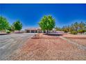 Charming single-story home featuring a desert landscape, a long driveway, and a spacious three-car garage at 1131 China St, Pahrump, NV 89048