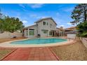 Large, sparkling pool in a private backyard setting, perfect for outdoor entertainment and relaxation at 345 Templeton Dr, Henderson, NV 89074