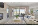Bright living room with a fireplace and sliding glass doors that open to a beautiful outdoor patio at 3044 Dagny St # Lot 7, Las Vegas, NV 89121