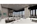 Living room with fireplace, television, modern furniture, and mountain view at 563 Rock Peak Dr, Henderson, NV 89012