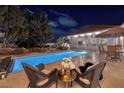 Inviting pool area at night, featuring comfortable seating and lush landscaping for a relaxing outdoor experience at 3240 W Richmar Ave, Las Vegas, NV 89139