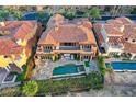 Stunning aerial view of a luxury home featuring a private pool, spa, patio, and meticulous landscaping at 15 Rue Du Rivoli Pl, Henderson, NV 89011