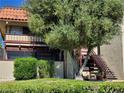 View of condo showing covered stairs and a large tree in front at 3168 S Eastern Ave # 45, Las Vegas, NV 89169