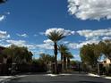 Gated community entrance with mature landscaping and a beautiful blue sky backdrop at 8920 Appellation Ave, Las Vegas, NV 89148