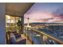 Condo balcony showing Stratosphere Tower and outdoor seating at 322 Karen Ave # 4207, Las Vegas, NV 89109