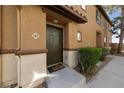 Exterior view of the front door of the home with manicured landscaping at 9121 Ripple Ridge Ave # 101, Las Vegas, NV 89149