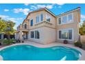 Inviting backyard with a private pool, patio area, and manicured landscaping at 2894 Carmelo Dr, Henderson, NV 89052