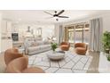 Open-concept living room with modern decor and sliding glass doors leading to a pool area at 9519 Wild Valley Ave, Las Vegas, NV 89148