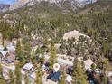 Picturesque aerial view of a charming home nestled amidst lush greenery, offering a serene mountain getaway at 4578 Yellow Pine Ave, Mount Charleston, NV 89124