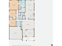 Detailed floor plan with dimensions for each room, including the kitchen, living room, bedrooms and garage at 7806 Sundial Peak St, Las Vegas, NV 89166