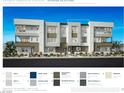 Modern three-story townhome with white and beige exterior, showcasing a contemporary design at 654 Agate Bridge St, Las Vegas, NV 89138