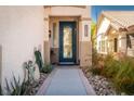 Inviting front entrance with a decorative glass door and well-maintained landscaping at 6973 Pacific Coast St, Las Vegas, NV 89148