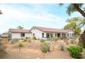 The back of the home features a large desert style yard and a covered patio at 8610 Mohawk St, Las Vegas, NV 89139