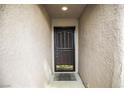 Welcoming front entrance showcasing a decorative security door and textured walls, leading into a cozy home at 10980 Ampus Pl, Las Vegas, NV 89141