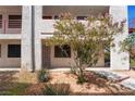 Condo exterior with security door, black tinted windows, and vibrant flowering trees at 1361 E University Ave # 106, Las Vegas, NV 89119