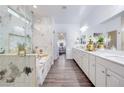 Elegant bathroom featuring marble accents, a glass-enclosed shower, and a vanity at 3846 W Neal Ave, Las Vegas, NV 89141