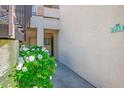 Building entrance with a walkway surrounded by white flowers and green foliage at 1830 N Buffalo Dr # 1031, Las Vegas, NV 89128