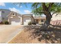 Inviting single-story home with three-car garage, desert landscaping, and a large mature tree providing shade at 51 La Fiesta St, Henderson, NV 89012