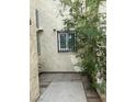 View of a charming courtyard area with a window with security bars and some greenery at 1203 Mews Ln, Las Vegas, NV 89101