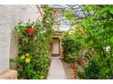 Inviting entryway surrounded by lush greenery and colorful flowering plants at 10143 Canyon Hills Ave, Las Vegas, NV 89148