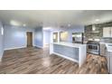 Open concept kitchen with stainless steel appliances and a large island at 417 Wisteria Ave, Las Vegas, NV 89107