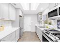 Modern kitchen featuring stainless steel appliances, quartz countertops, and a skylight at 9445 Grand Mesa Dr, Las Vegas, NV 89134