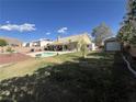 Lush backyard featuring a private pool, covered patio, storage shed, and ample space for relaxation and recreation at 6596 Secluded Ave, Las Vegas, NV 89110