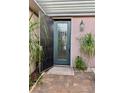 A welcoming glass-paneled front door with stylish accents and desert landscaping at 2312 Indigo Island St, Henderson, NV 89044