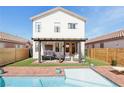 Inviting backyard featuring a pool, patio with seating, and manicured landscaping perfect for outdoor gatherings at 7566 Hope Valley St, Las Vegas, NV 89139