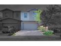 Contemporary two-story home featuring a two-car garage, desert landscaping and neutral color palette at 764 Aurora Vale Pl, Henderson, NV 89011
