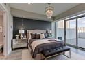 This modern bedroom features an ensuite and a private balcony with amazing views of the city at 2700 Las Vegas Blvd # 505, Las Vegas, NV 89109