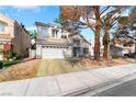Charming two-story home with a two-car garage and well-maintained front yard landscaping at 3695 Funston Way, Las Vegas, NV 89129